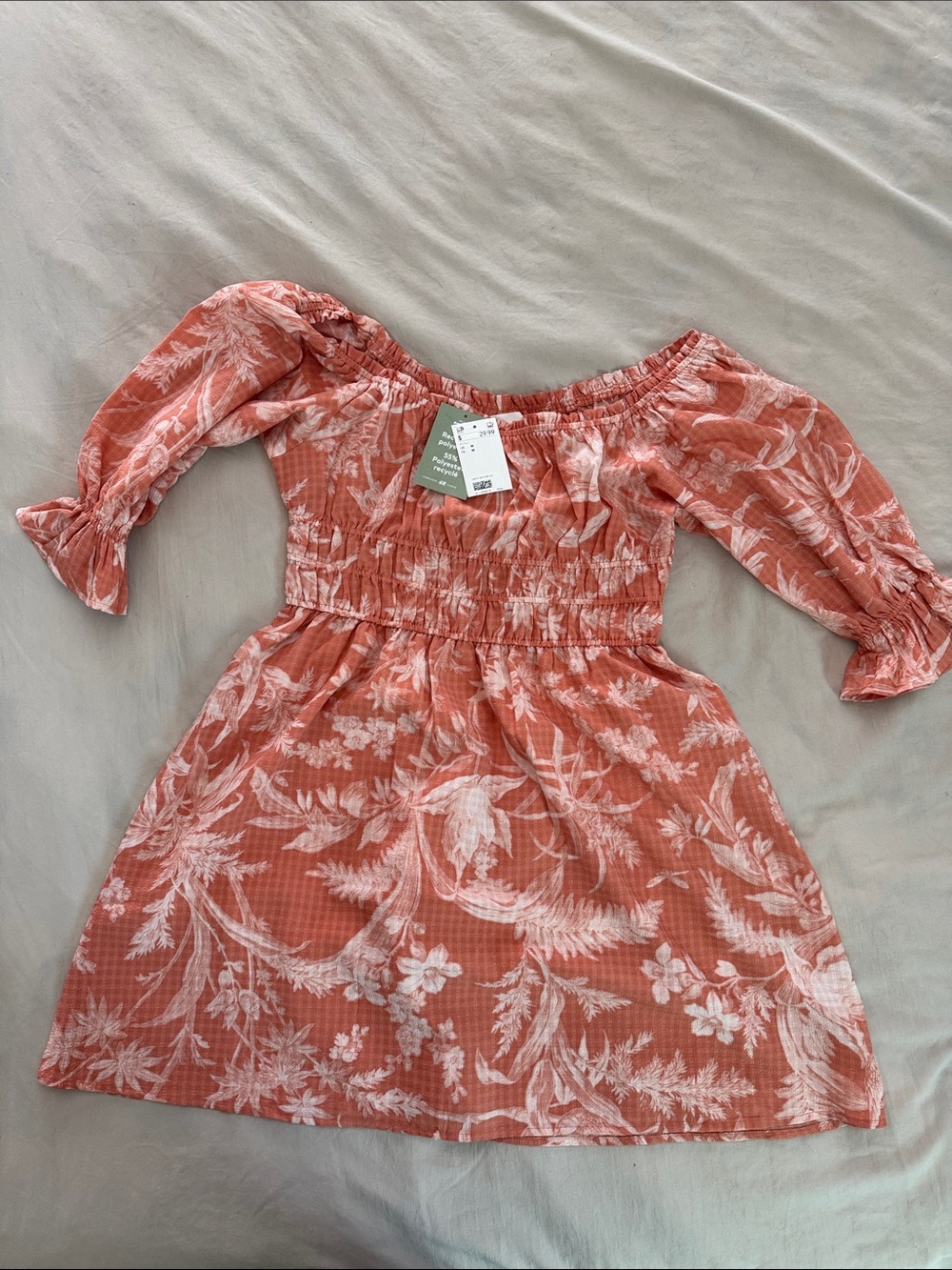 Womens Coral Floral Off-Shoulder Dress